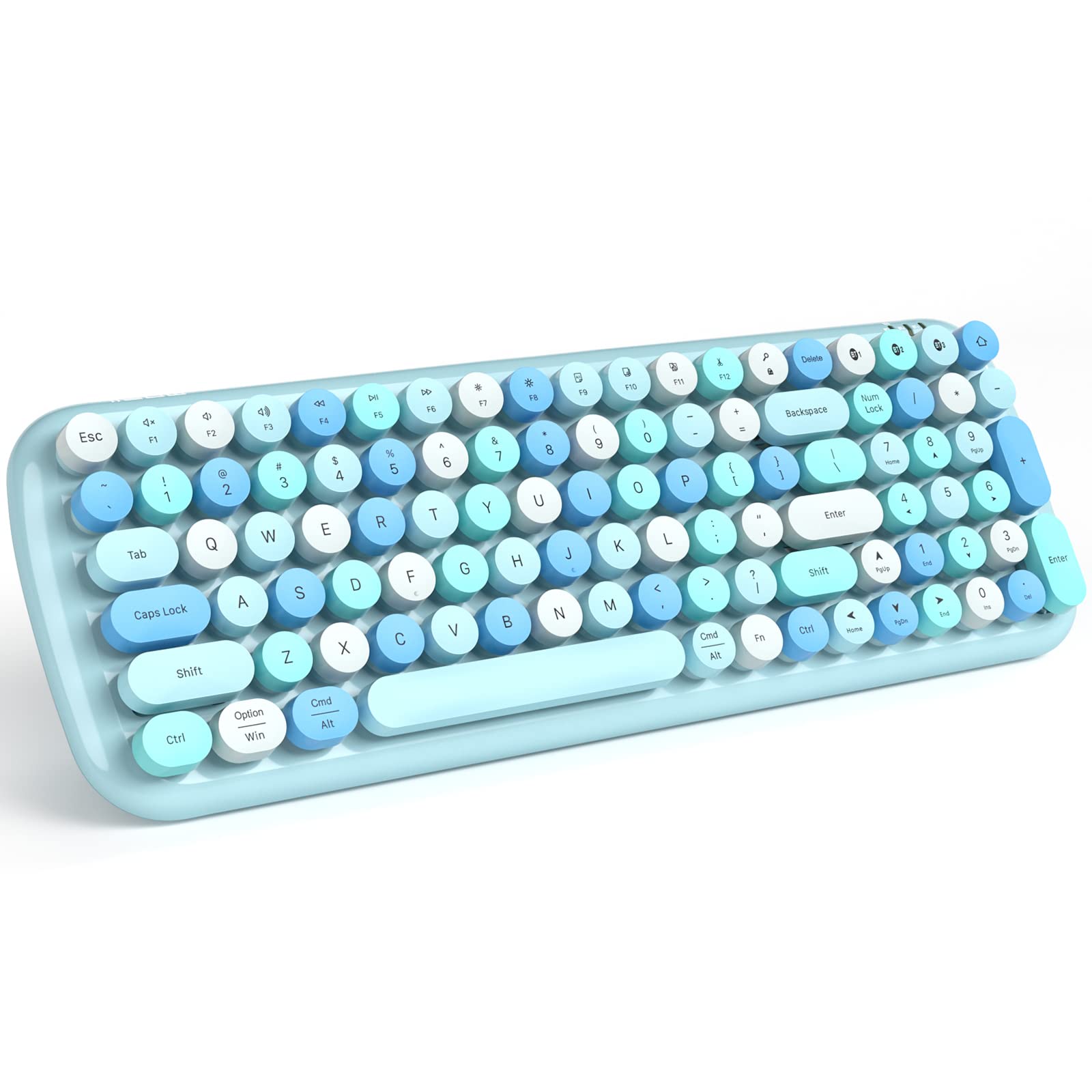 MOFII Wireless Keyboard and Mouse Combo, Compact Typewriter Retro Round Computer Keyboard and Mouse Set, Plug and Play, for Windows, Computer, Desktop, PC, Notebook - Black Green Gradient