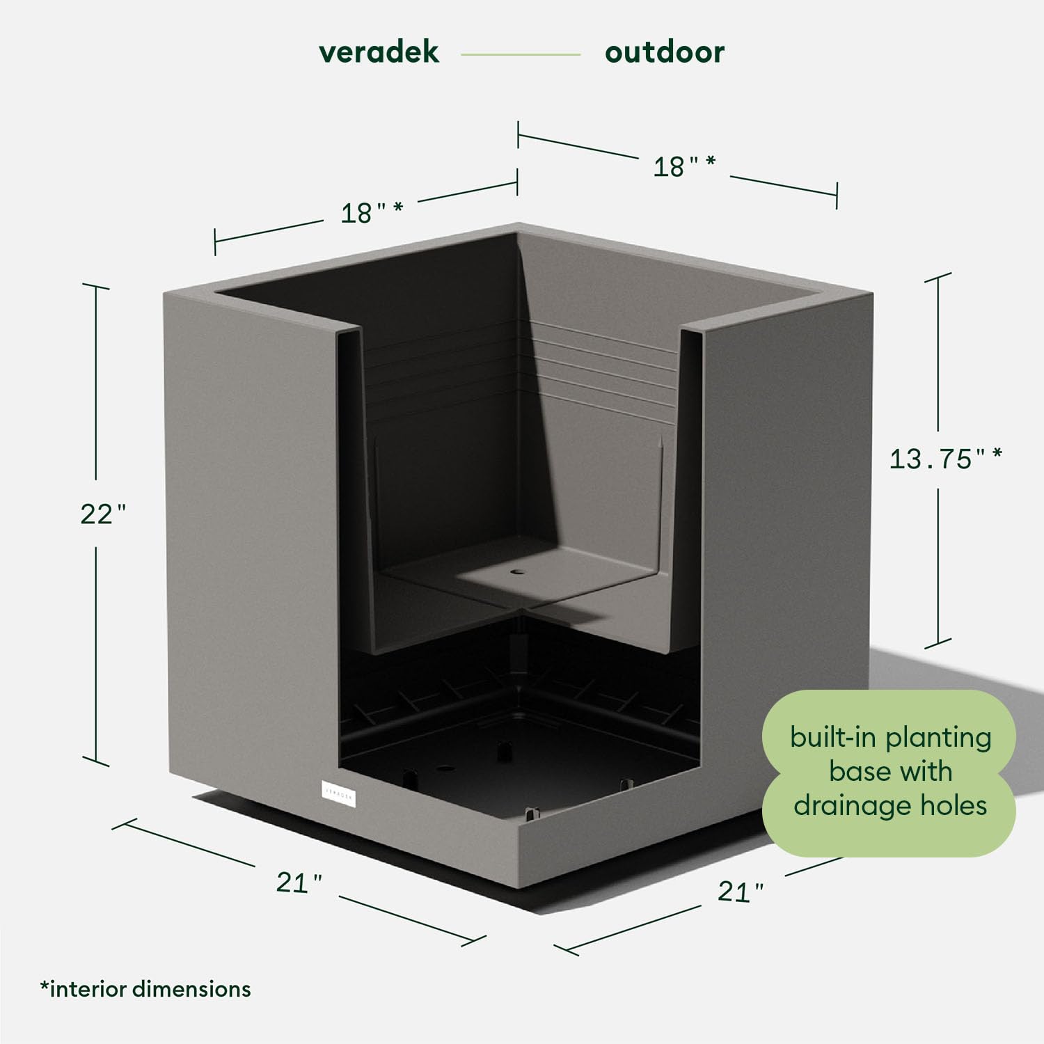 Veradek Block Series Cube Plastic Planter - Large Square Planter for Indoor or Outdoor Patio/Garden | Durable All-Weather Use with Drainage Holes | Modern Décor for Tall Plants, Trees, Flowers
