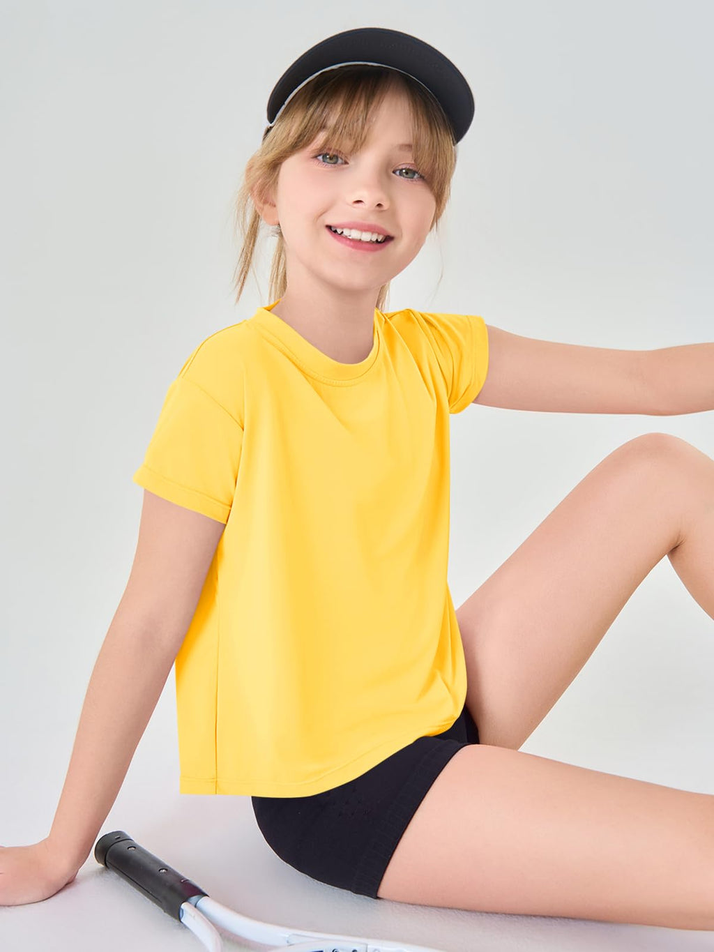 Haloumoning Girls Loose Athletic Shirts Short Sleeve Crop Tops Kids Quick Dry Gym Yoga Tees 5-14 Years