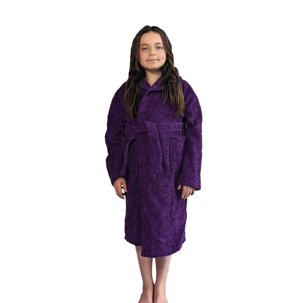 ALLEN & MATE 100% COTTON Hooded Kids Bathrobe – Soft, Medium Weight Absorbent Bath Towel Robe for Boys & Girls, 6-15 Years