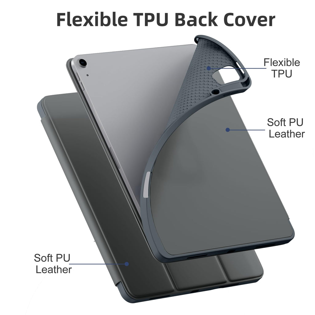 Akkerds Compatible for iPad Air 13 Inch Case (M4/M3/M2) 2026/2025/2024 with Pencil Holder, Trifold Stand Protective Cover/Soft TPU Back for iPad Air 13 Case, Supports Touch ID, Auto Wake/Sleep, Black