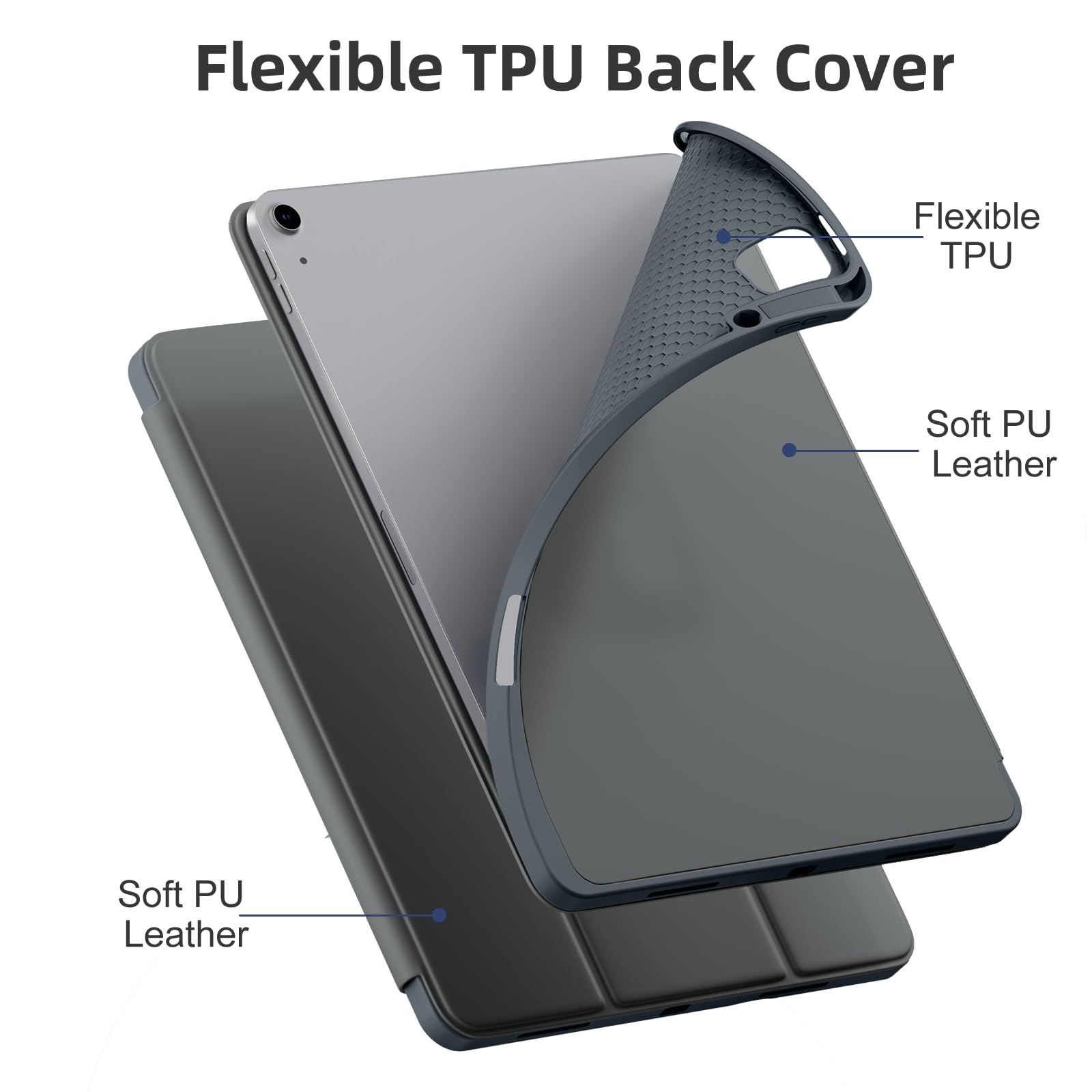 Akkerds Compatible for iPad Air 13 Inch Case (M4/M3/M2) 2026/2025/2024 with Pencil Holder, Trifold Stand Protective Cover/Soft TPU Back for iPad Air 13 Case, Supports Touch ID, Auto Wake/Sleep, Black