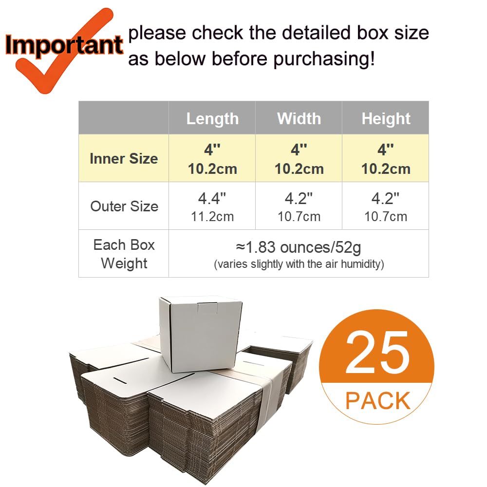 4x4x1'' Small Shipping Boxes 25 Pack, Corrugated Cardboard Mailers for Business, Black (CM441B25)