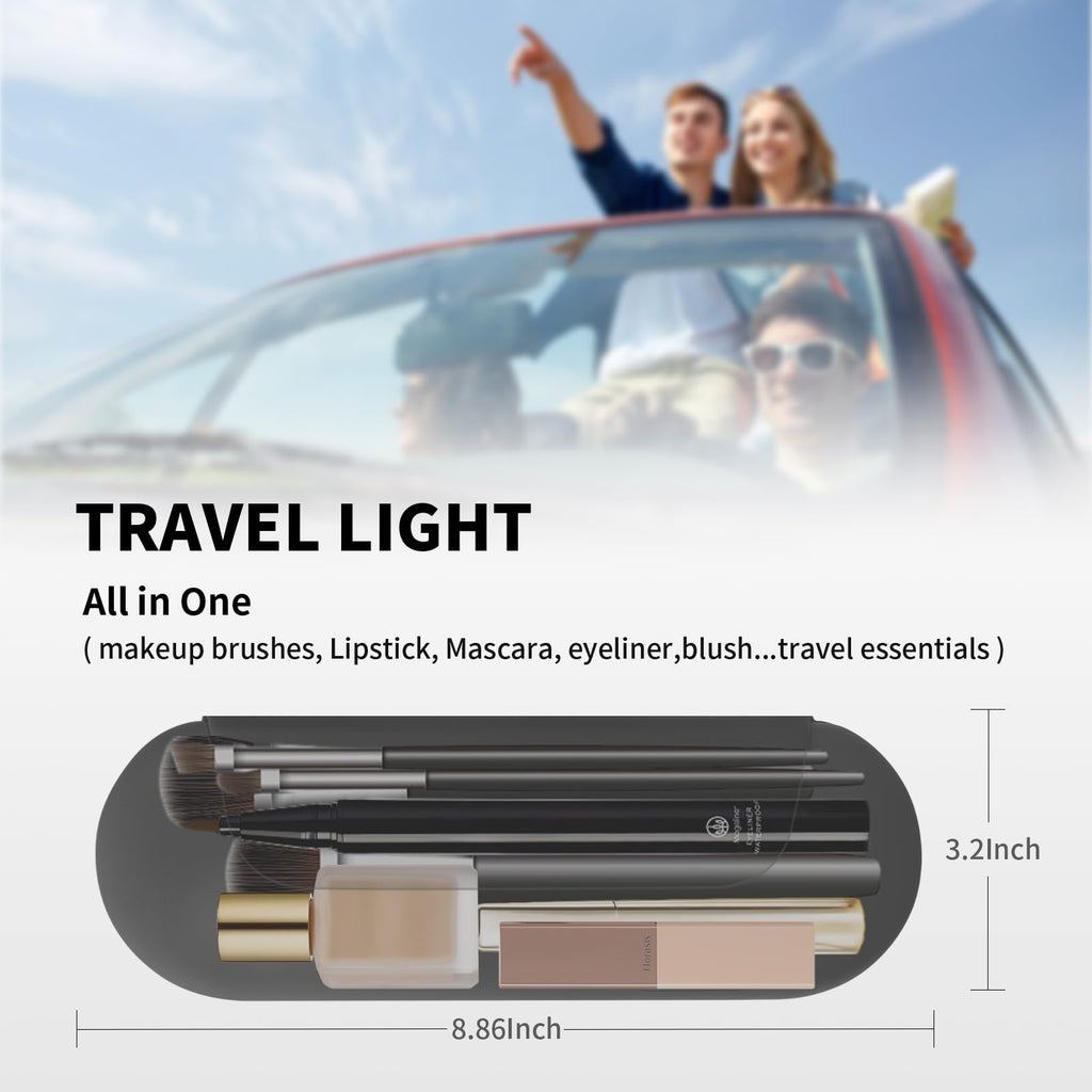 AGIKET Silicone Makeup Brush Holder Travel Cosmetic Bag：Soft Portable Cosmetic Face Brushes Holder with Upgrade Anti-Fall Out Magnetic Closure, Large Travel Makeup Brush Case - Walnut