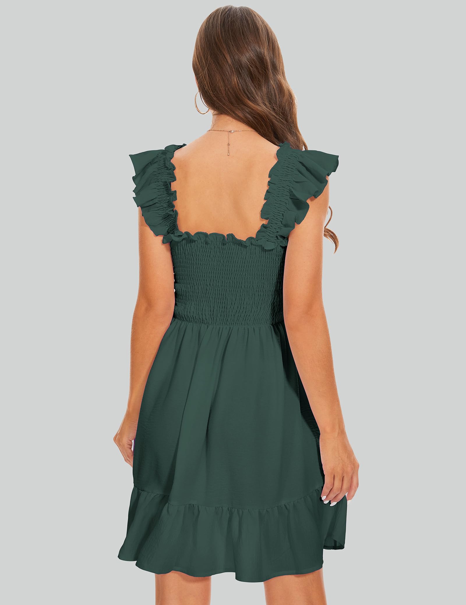 ROYLAMP Women's Smocked Dresses Square Neck Elegant Tiered Boho Ruffle Shoulder Swing Flowy Summer Casual Mini Dress
