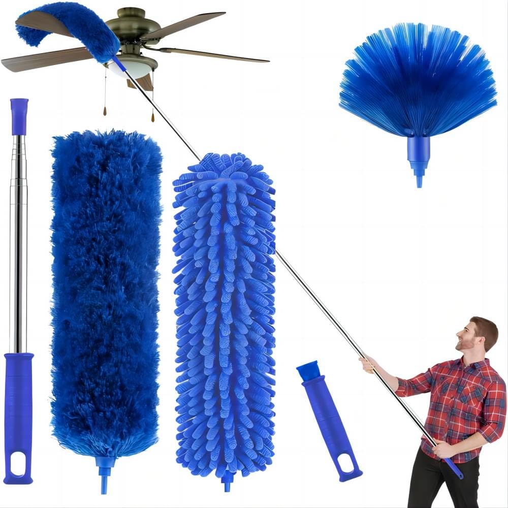 Buysenton Microfiber Duster, 8PCS Feather Duster with 100 Inch Telescoping Extension Pole, Reusable Bendable Dusters, Washable Lightweight Dusters for Ceilings Fans(2023 UAGRED)