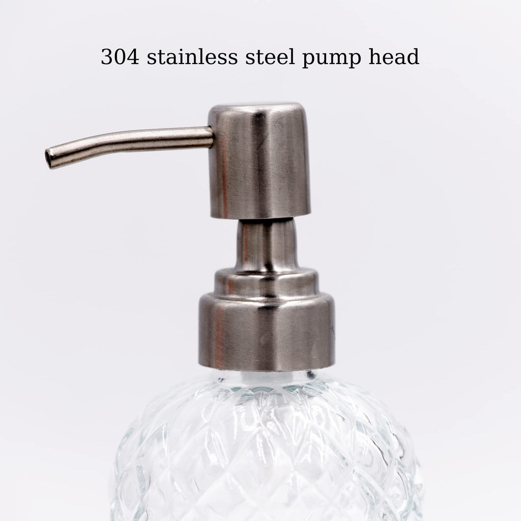 16 oz Diamond Pattern Glass Soap Dispenser, Kitchen and Bathroom Refillable Soap Dispenser with Rust Resistant Stainless Steel Pump for Hand Soap, Lotion Glass Liquid Dispenser(Amber)
