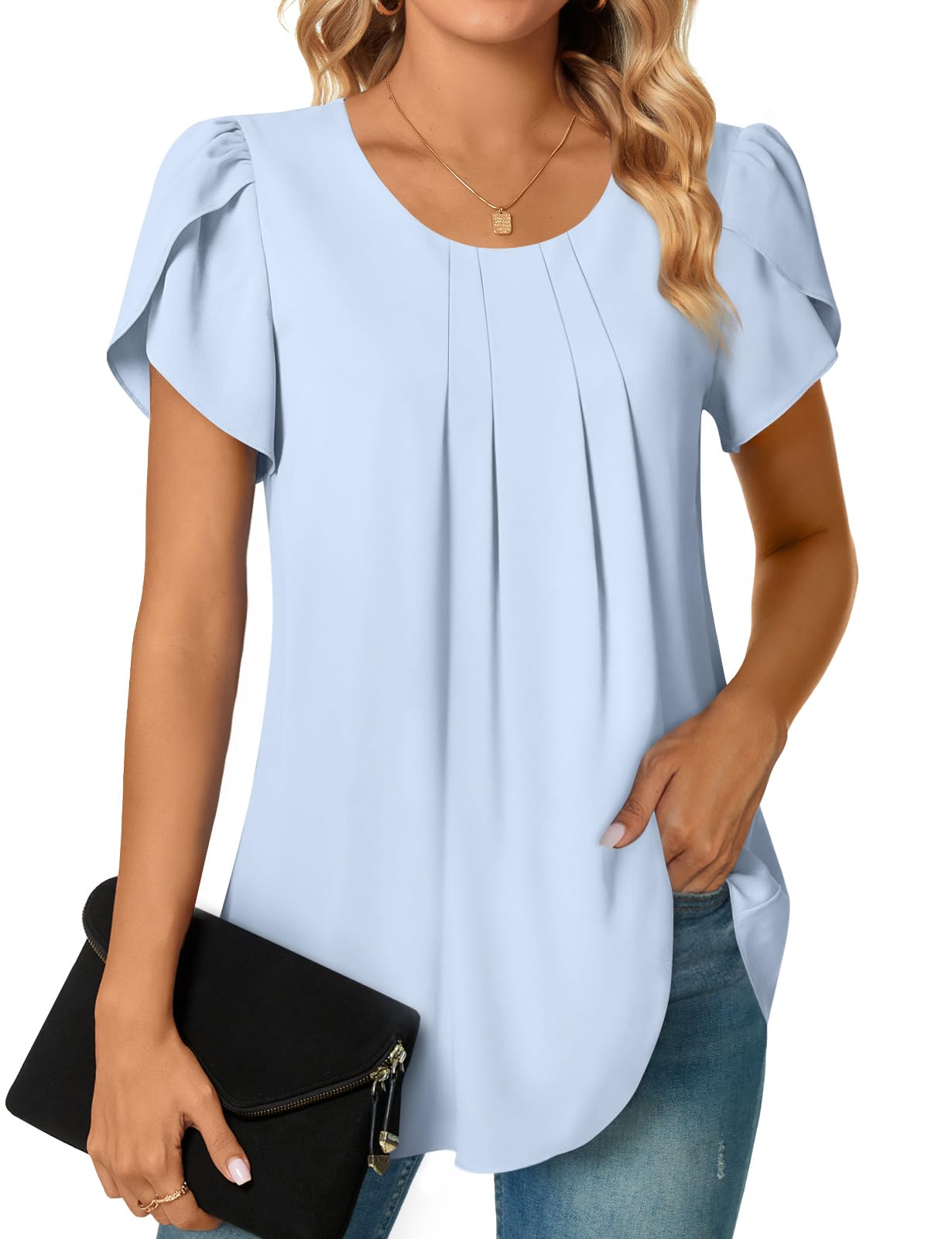 Bestbee Womens Plus Size Tops Dressy Casual Summer Chiffon Blouses Short Sleeve Dress Shirts Business Loose Fit Tunics