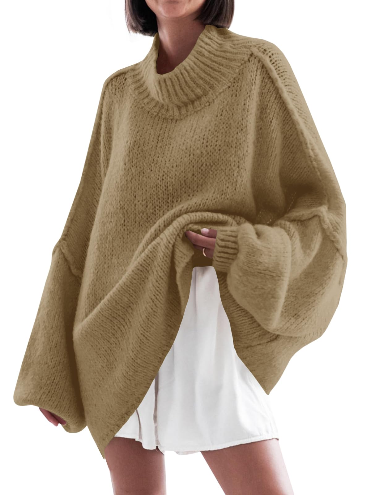 Saodimallsu Womens Oversized Sweaters Mock Neck Batwing Long Sleeve 2026 Fall Trendy Ribbed Knit Casual Tunic Sweater