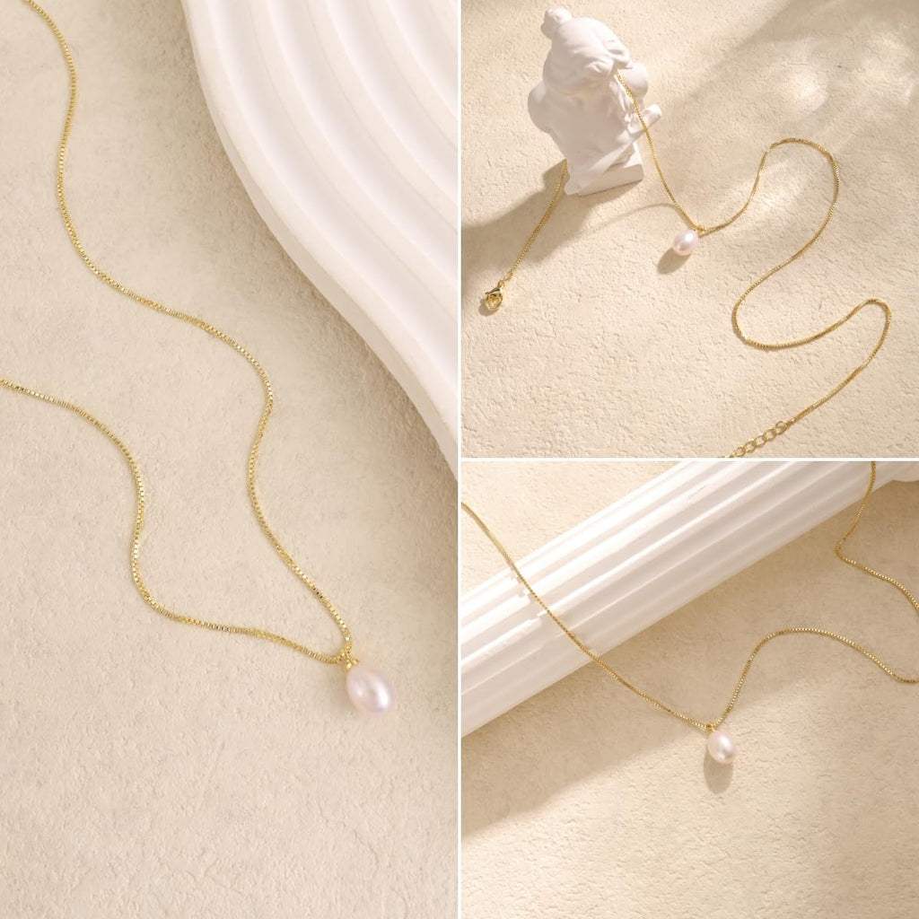 Pearl Necklace for Women Trendy,14k Gold Plated Necklace Dainty Wedding Necklace Small Cute Choker Necklace Gold Prom Drop Necklace Vintage Waterproof Jewelry for Women Prom Jewelry Fashion Gifts