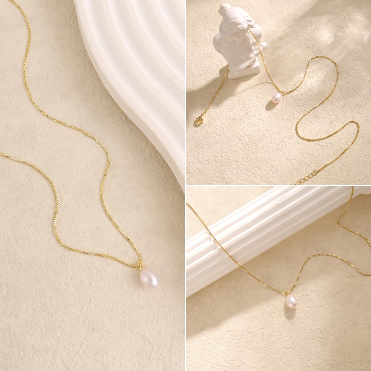 Pearl Necklace for Women Trendy,14k Gold Plated Necklace Dainty Wedding Necklace Small Cute Choker Necklace Gold Prom Drop Necklace Vintage Waterproof Jewelry for Women Prom Jewelry Fashion Gifts