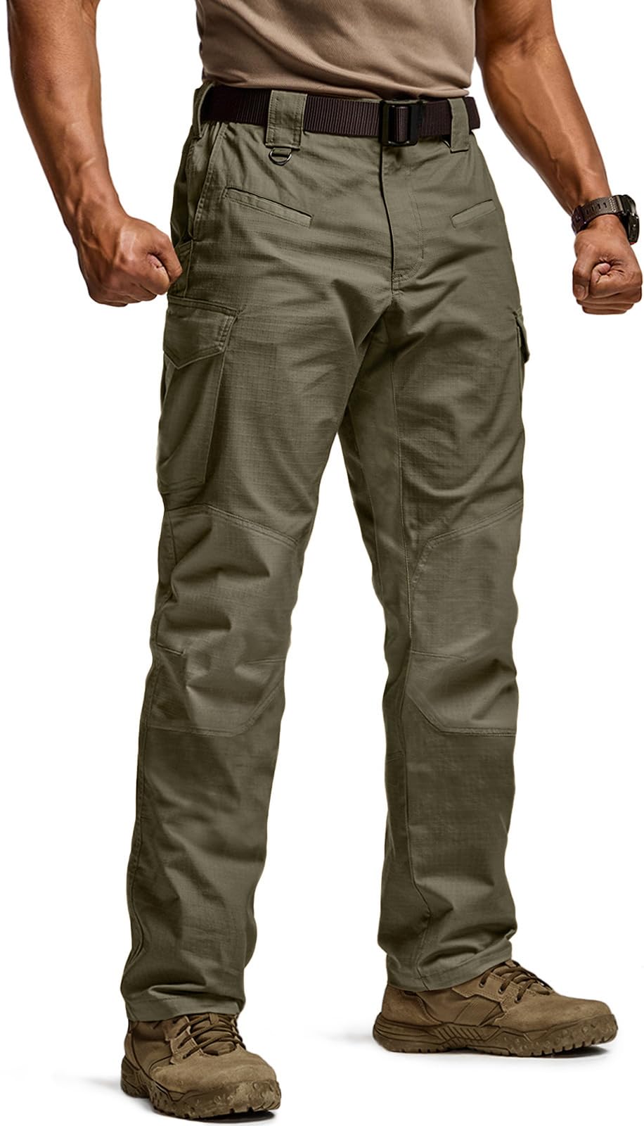 CQR Men's Flex Ripstop Tactical Pants, Water Resistant Stretch Cargo Pants, Lightweight EDC Hiking Work Pants