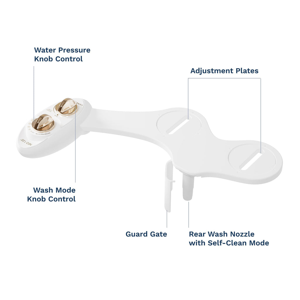 LUXE Bidet NEO 120 - Single Nozzle, Self-Cleaning, Non-Electric Bidet Attachment for Toilet Seat, Adjustable Water Pressure, Rear Wash (Blue)