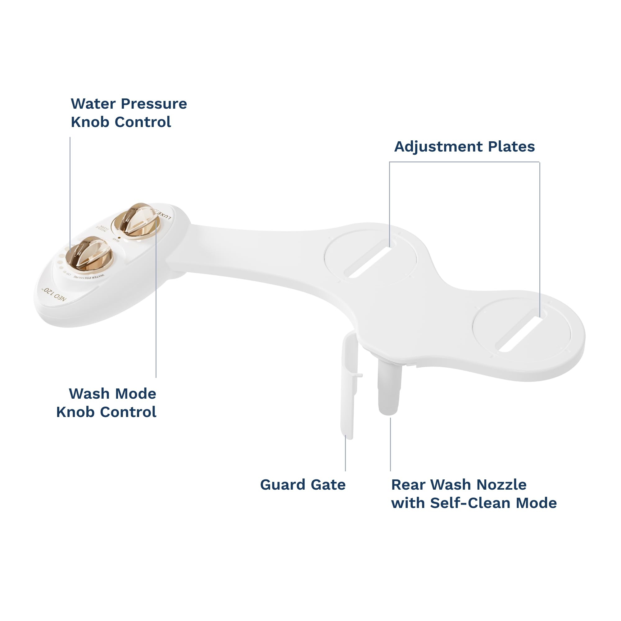 LUXE Bidet NEO 120 - Single Nozzle, Self-Cleaning, Non-Electric Bidet Attachment for Toilet Seat, Adjustable Water Pressure, Rear Wash (Blue)