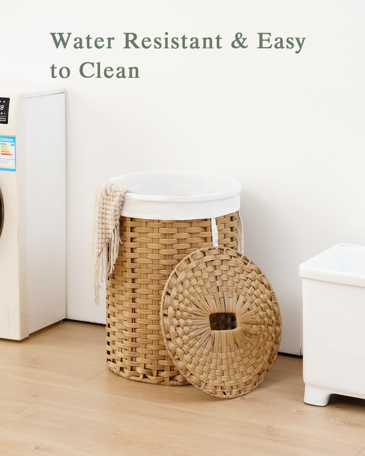 SETVSON Laundry Hamper with Lid Laundry Basket with Lid 19.0 Gal (72 L) Round Wicker Laundry Basket Handwoven Rattan Basket with Lid Removable Bag 2 Mesh Bags Handles for Living Room Bathroom Black