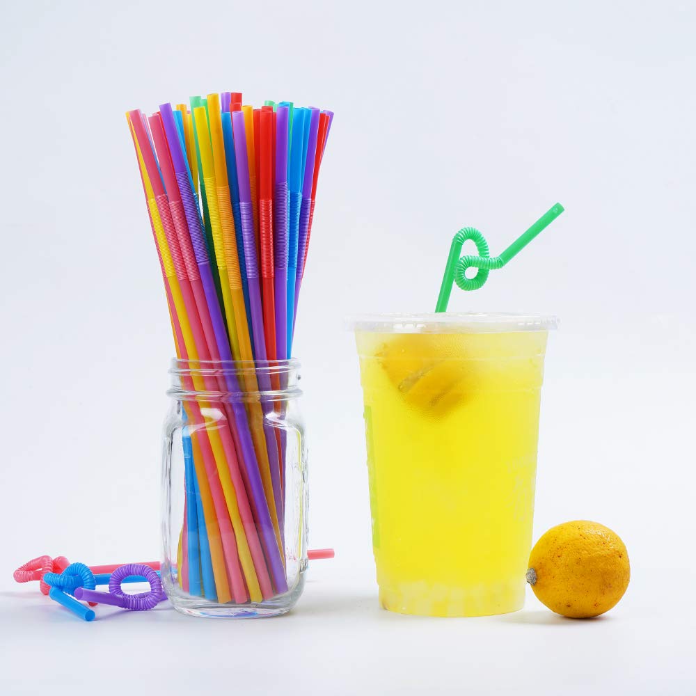 100 Pcs Colorful Plastic Long Flexible Straws.(0.23''diameter and 10.2"long)