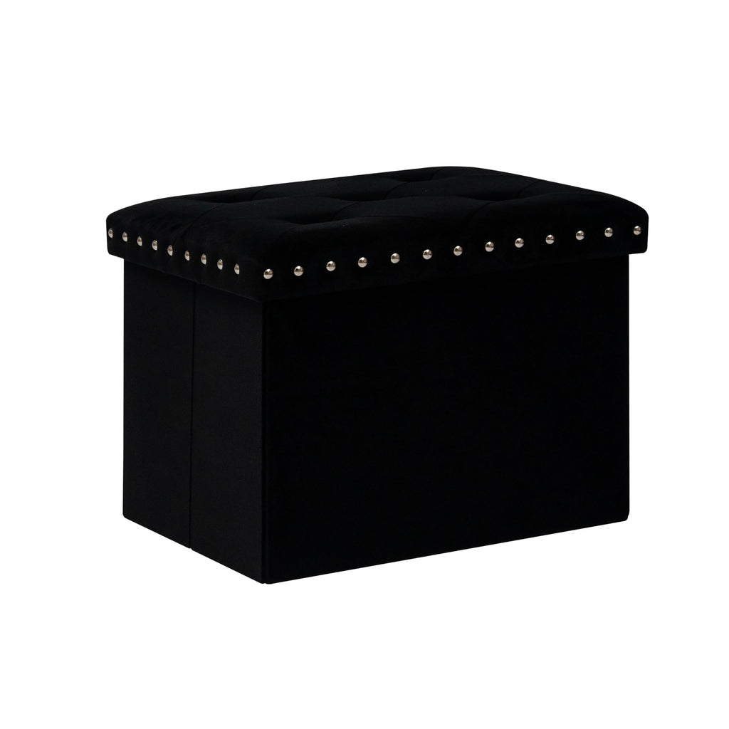 B FSOBEIIALEO Storage-Ottoman Cube-Folding Tufted - Ottomans with Storage, Coffee Table Top Cover, Storage Boxes Footrest Stool for Bedroom, Luxury Velvet Fabric 15.7 Inches Black