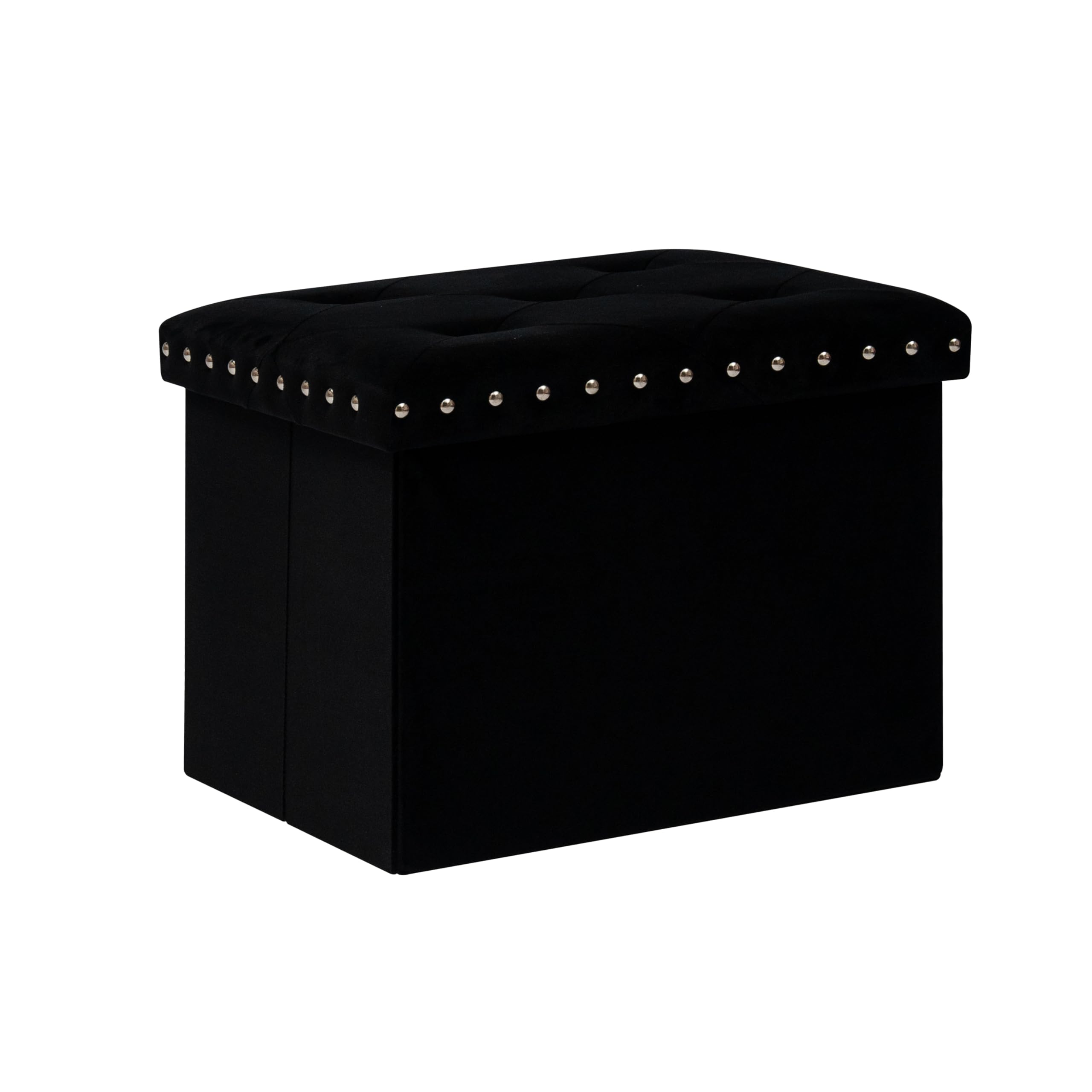B FSOBEIIALEO Storage-Ottoman Cube-Folding Tufted - Ottomans with Storage, Coffee Table Top Cover, Storage Boxes Footrest Stool for Bedroom, Luxury Velvet Fabric 15.7 Inches Black