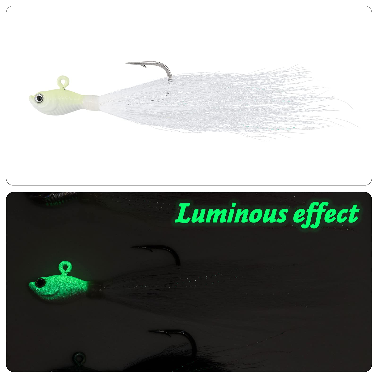Dr.Fish 3 Pack Bucktail Jig Lure Hair Jig Saltwater Freshwater Lures Surf Fishing Bass Flounder Striper Bluefish Halibut Redfish