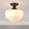 Schoolhouse Light Fixture, 12 Inch Black Finish with Milk Glass Semi Flush Mount Ceiling Light, Ceiling Light Fixture for Kitchen Hallway Entryway (Type C Pendant Light)