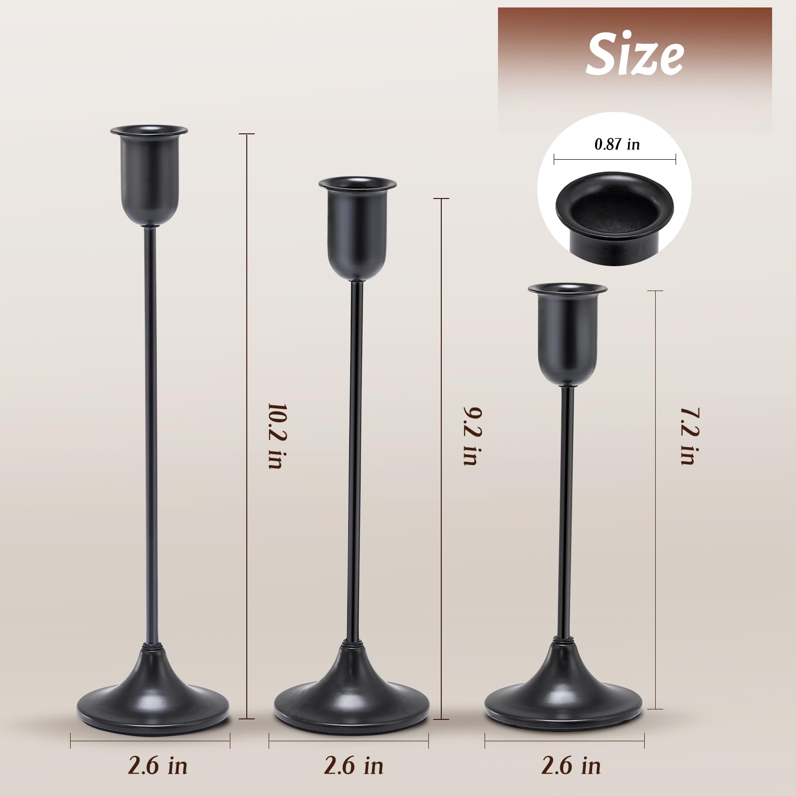 Black Hurricane Glass Candle Holders Set of 3, Tall Metal Taper Candle Stick Holder, Clear Candlestick Holders, Table Centerpieces Decor for Dining Dinner, Weddings, Christmas Fireplace Decorations