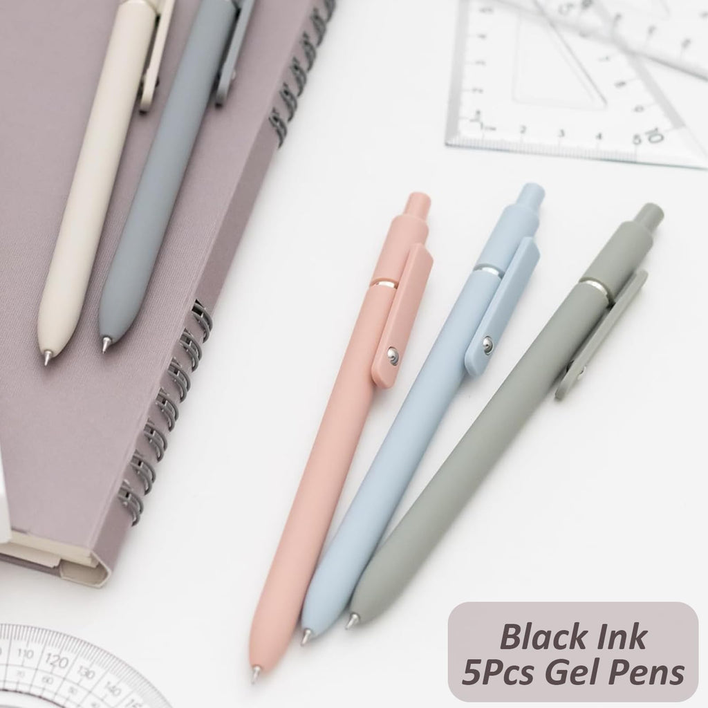ACEES Gel Pens, 6 Pcs 0.5mm Fine Point Black Ink Pen With Smooth Writing, Office Desk Accessories, School Writing Supplies Gifts for Men Women, Quick Dry Pens For Journaling, Black/Gray/White