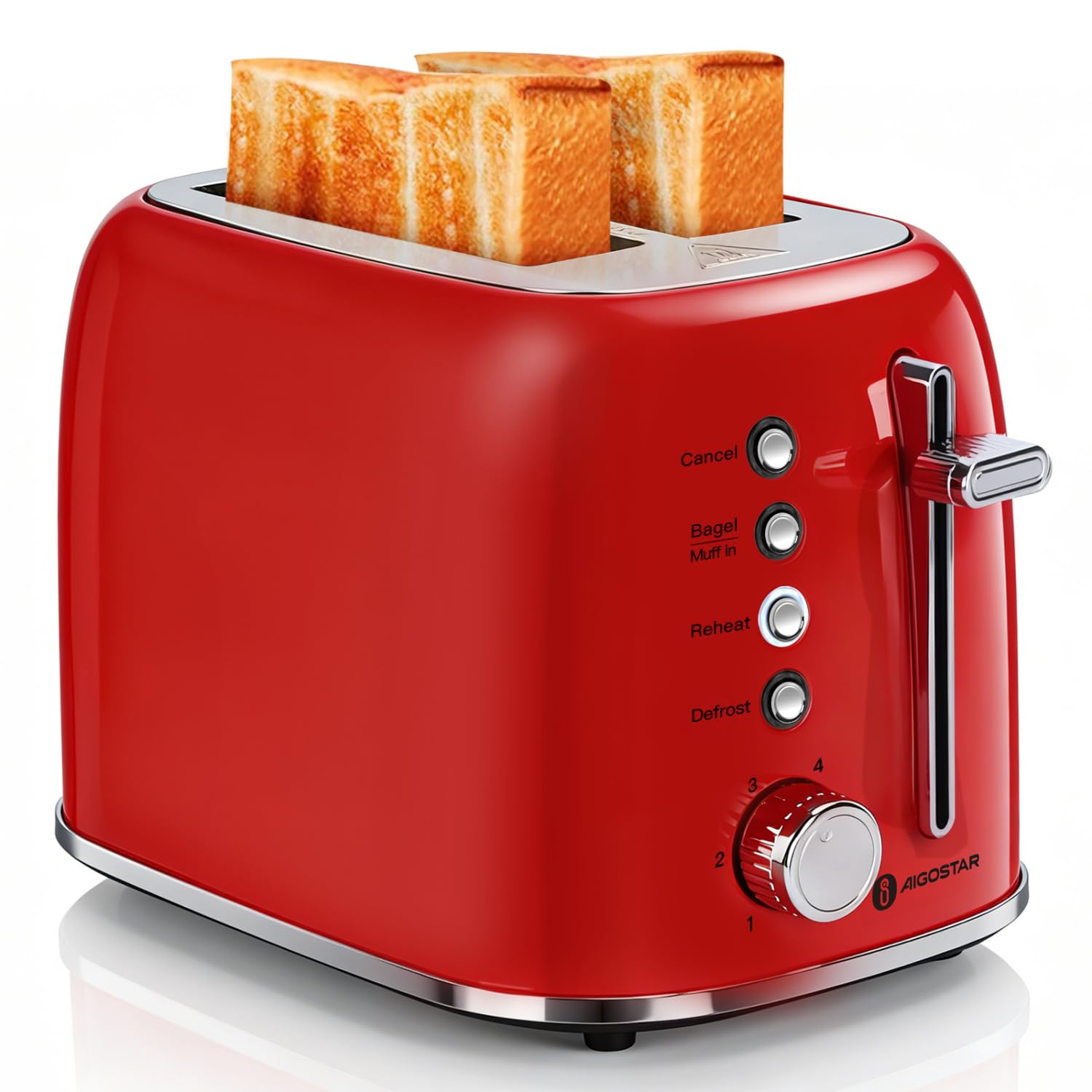 Aigostar Toaster 2 Slice Retro Toaster Stainless Steel, 1.6 inch Extra Wide Slots Bread Toaster Bagel, Cancel, Defrost Function, 6 Shade Settings & Removable Crumb Tray for Bread Waffle, Aqua Green