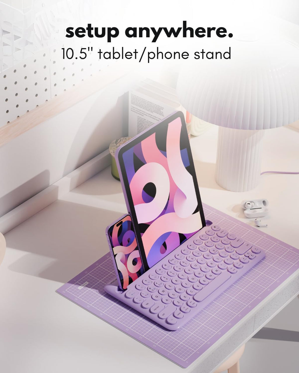 Macally Bluetooth Keyboard for Tablet | Wireless Keyboard for iPad mini/Air/Mini, iPhone (Multi-Device, Built-in Stand, Rechargeable) Easy to Use and Cute Portable