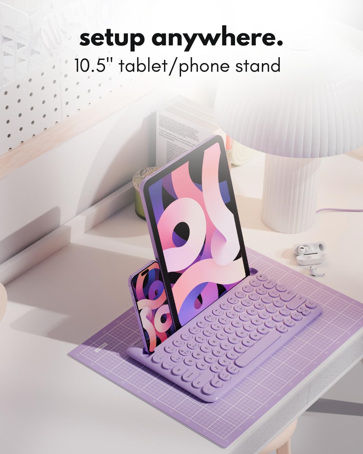 Macally Bluetooth Keyboard for Tablet | Wireless Keyboard for iPad mini/Air/Mini, iPhone (Multi-Device, Built-in Stand, Rechargeable) Easy to Use and Cute Portable