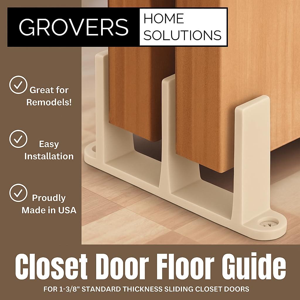 Sliding Closet Door Floor Guide Bracket | Universal Fit for 1-3/8" Width Bypass Doors (Beige) | Grovers Home Solutions