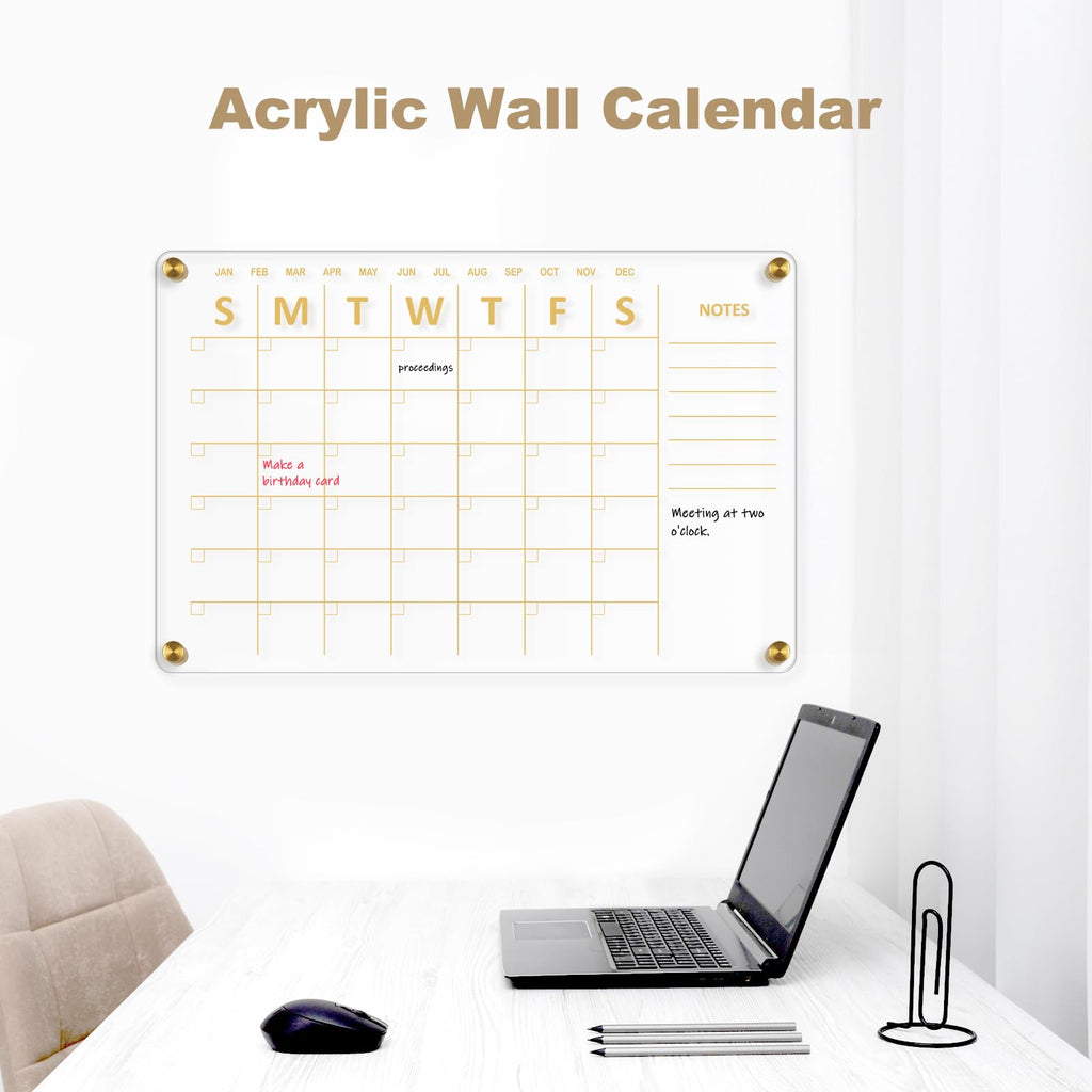 Acrylic Calendar for Wall Whiteboard, 12" x 12" Weekly Clear Dry Erase Board, Small Planning Board White Board for Wall, Home, Office, School
