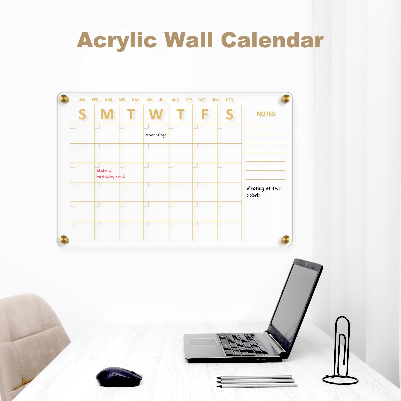 Acrylic Calendar for Wall Whiteboard, 12" x 12" Weekly Clear Dry Erase Board, Small Planning Board White Board for Wall, Home, Office, School