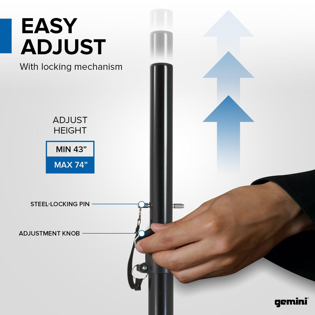 Gemini Sound ST-Pack Heavy Duty Professional Audio Universal DJ Fold-Out Telescoping Tripod Steel Speaker Stands (Set of 2), Up to 80" Inches Tall, 200lb Weight Capacity with Carry Bag Included,Black