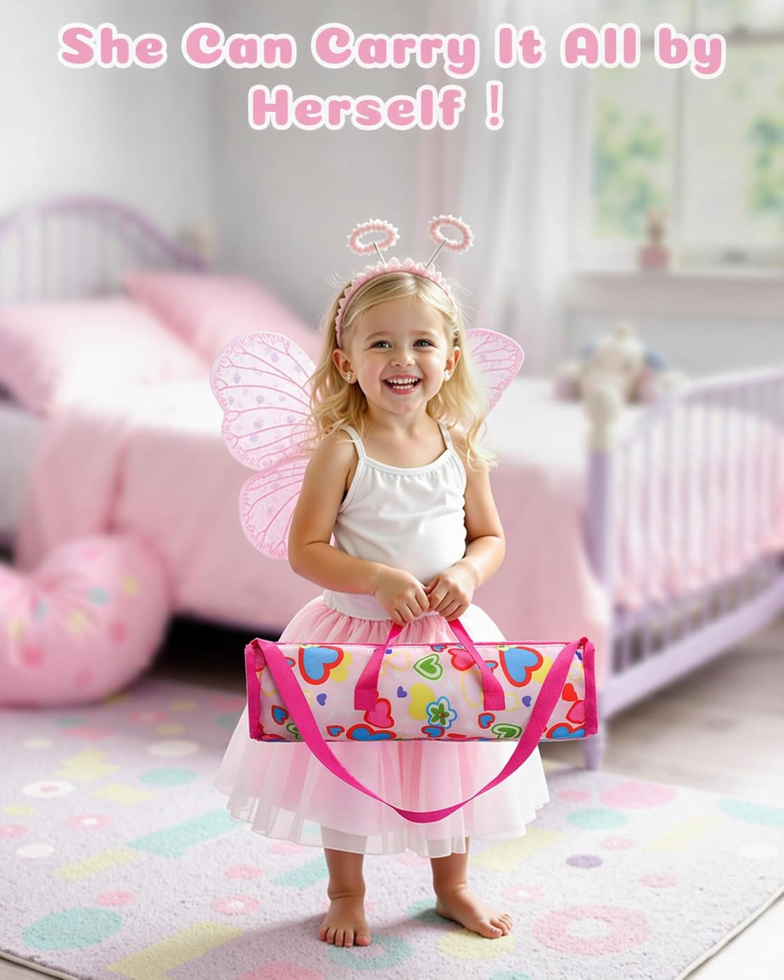 BABESIDE Baby Doll Crib Set for 18 Inch Dolls, Baby Doll Bed Playpen Toy Crib with Storage Bag for Reborn Baby Doll Accessories
