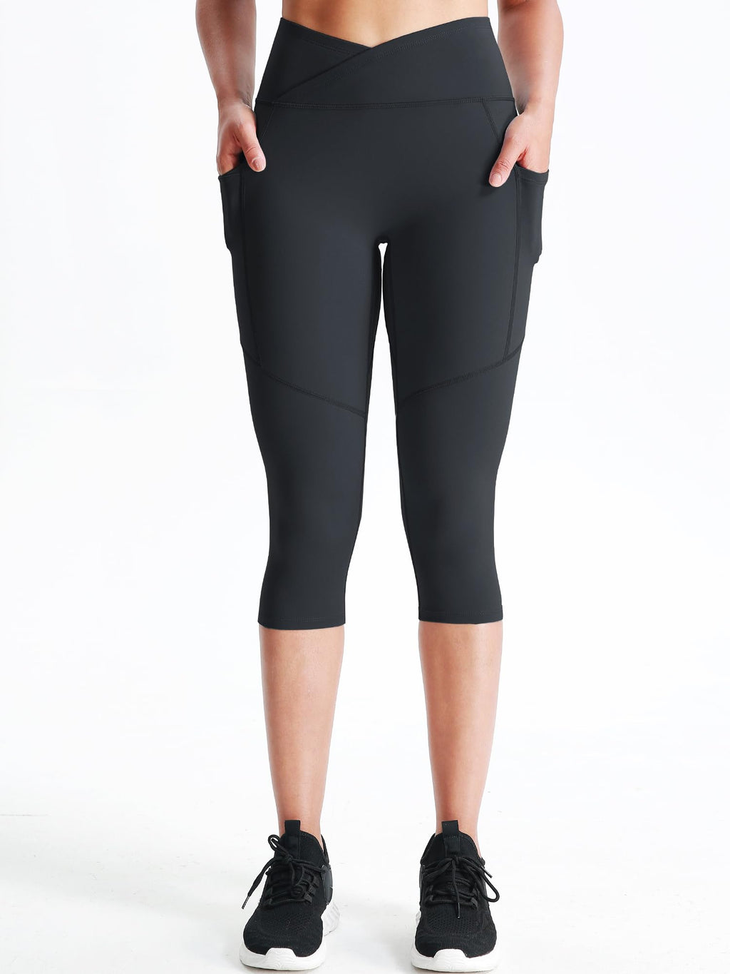 CADMUS Womens High Waist Workout Legging Capris for Yoga w Side Pockets