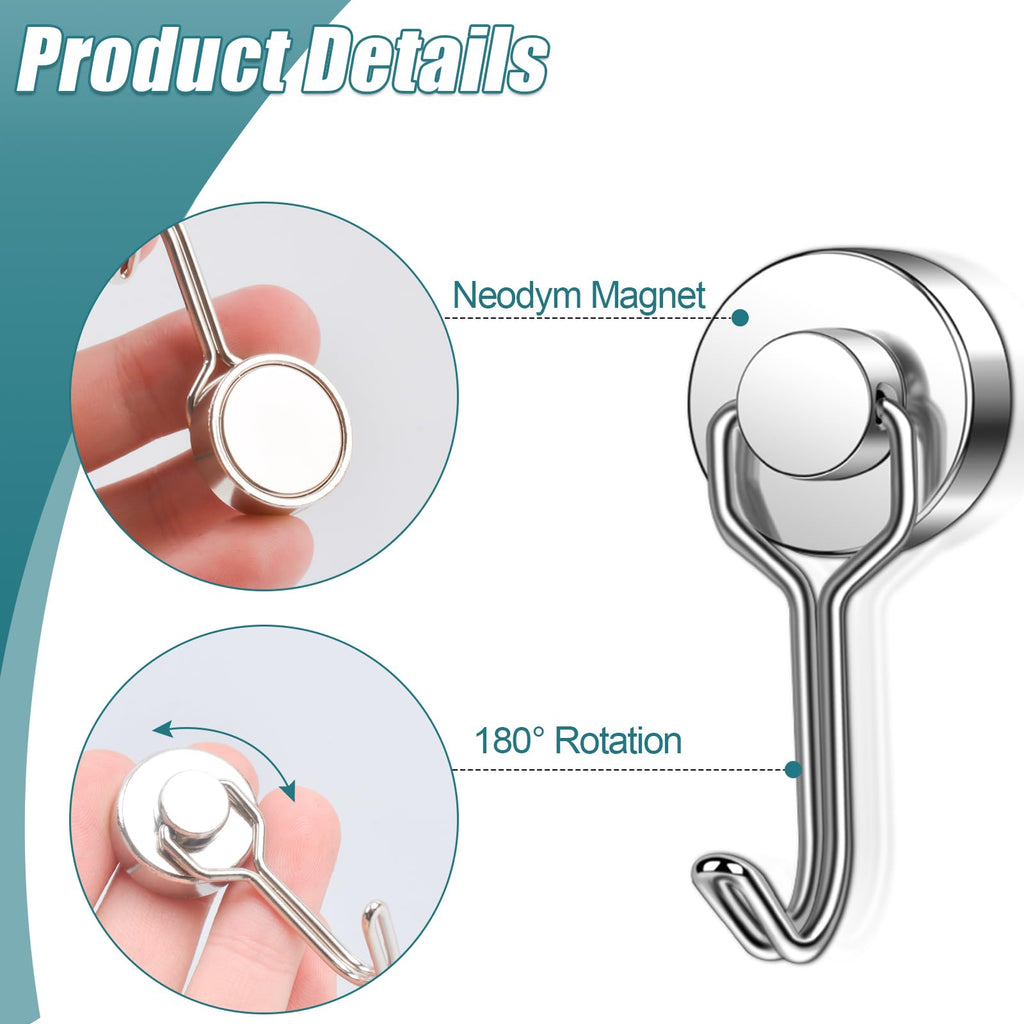MAGXCENE 50 Pcs Magnetic Hooks Heavy Duty, 3 Different Size Strong Rare Earth Magnet Hooks for Hanging, Refrigerator, Neodymium Magnets with Hooks for Grill Kitchen Tool Storage