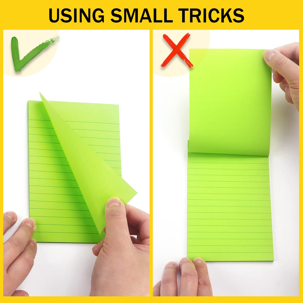 6 Pads Lined Sticky Notes 3x3 Sticky Notes with Lines Self-Stick Note Pads 6 Bright Multi Colors,100 Sheet/Pad