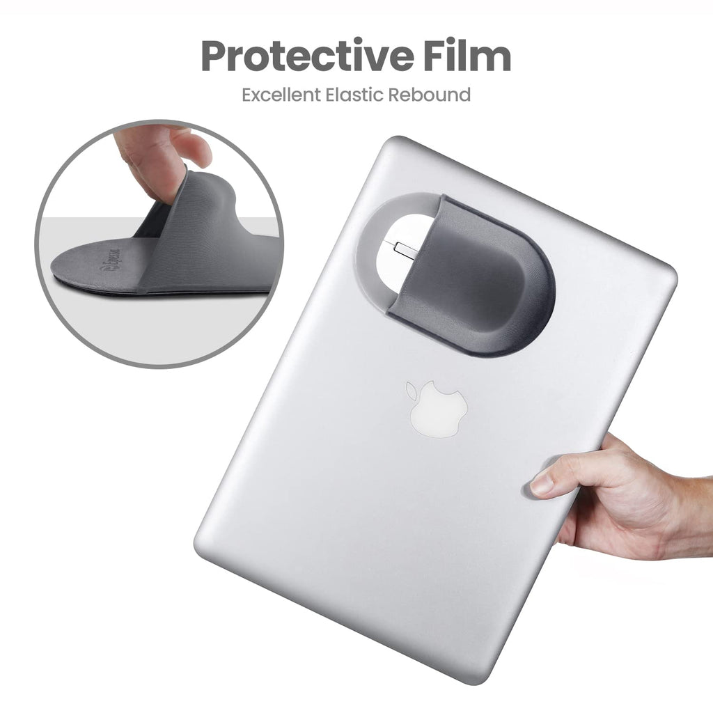 Epessa Universal Stick-On Mouse Pouch, Holder for Wireless Mouse, Sleeve for Laptop, Reusable Adhesive, No Glue Residue, Compatible with iPad or MacBook (Black)