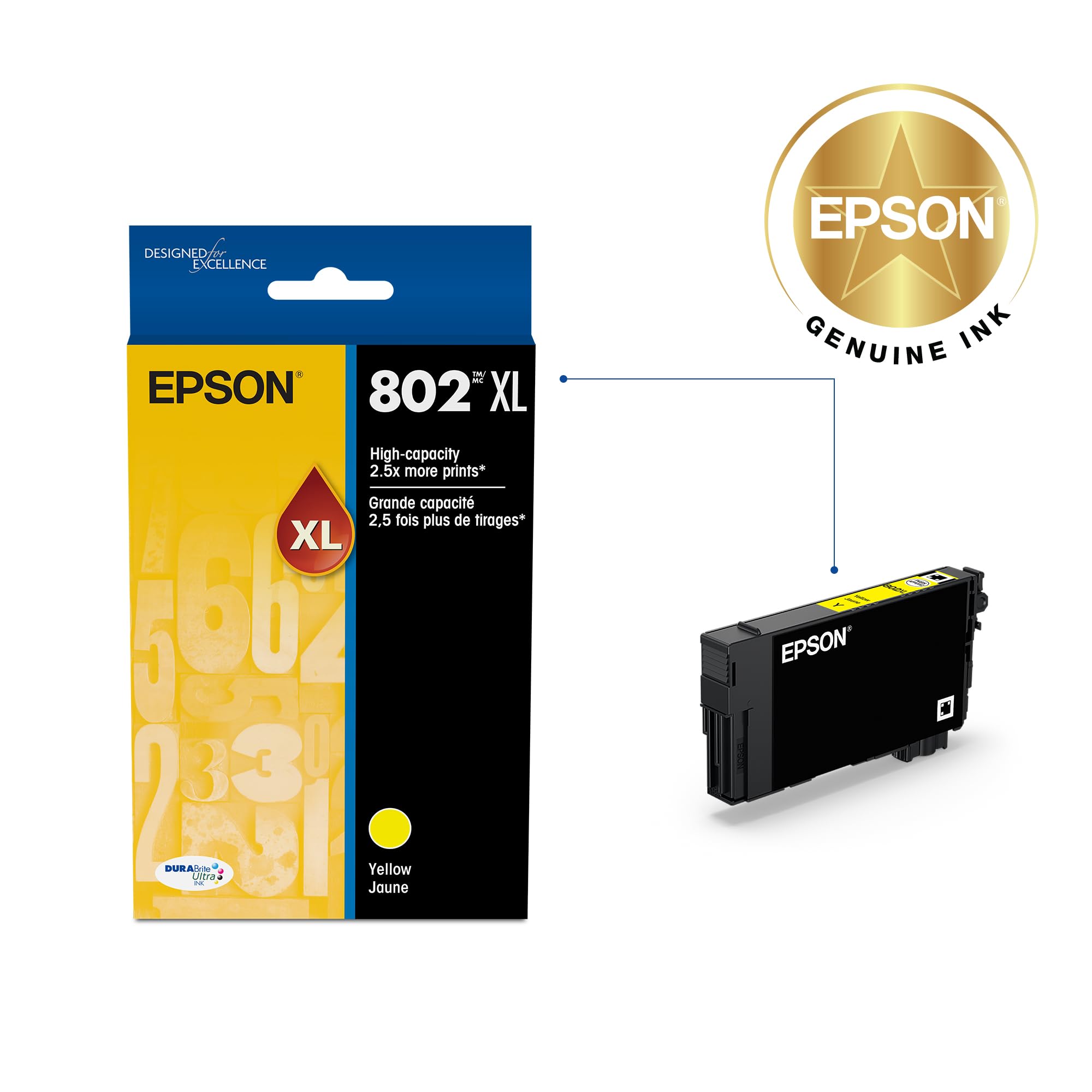 EPSON 802 DURABrite Ultra Ink High Capacity Black Cartridge (T802XL120-S) Works with WorkForce Pro WF-4720, 4730, 4734, 4740