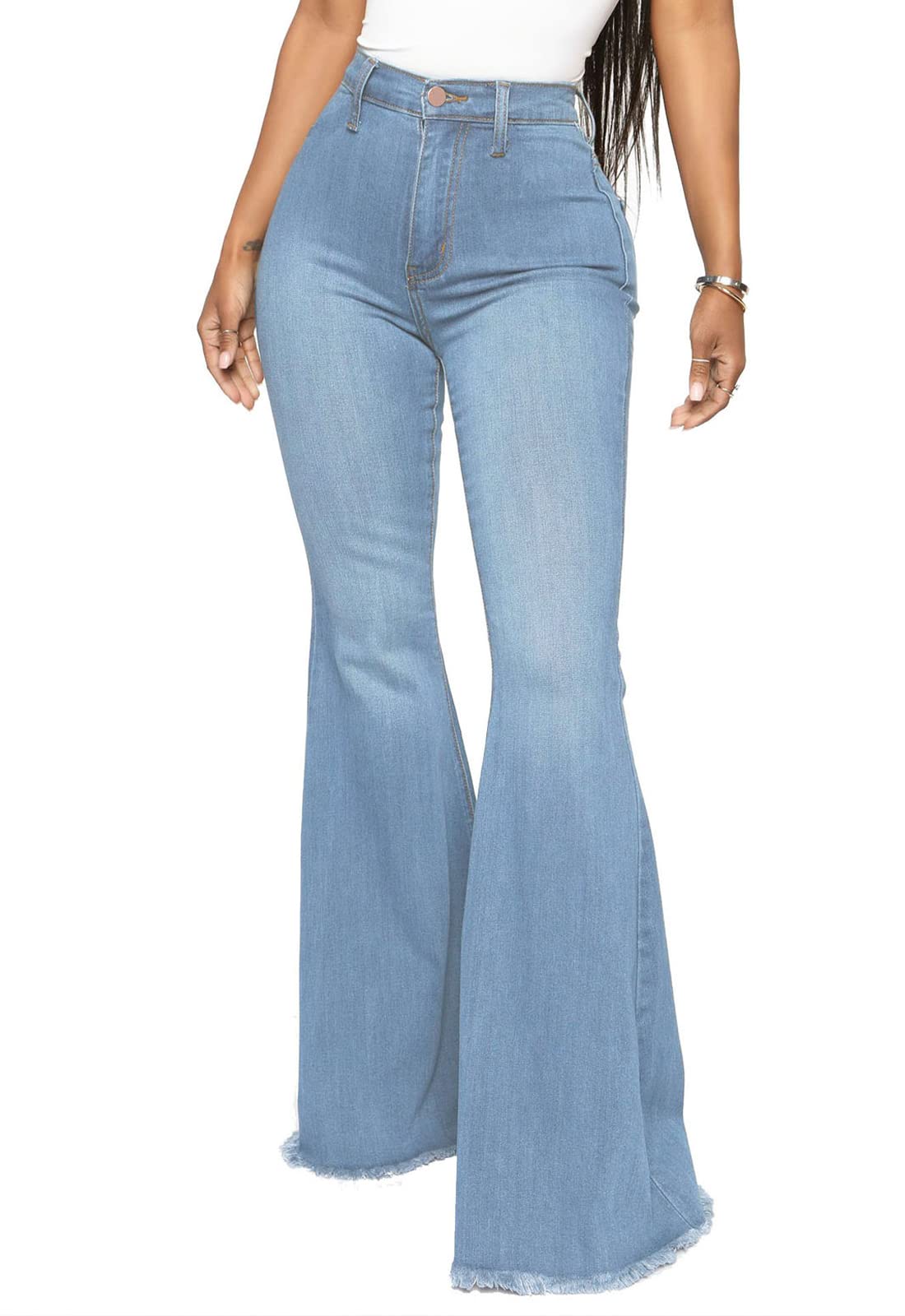 CutieLove Women's Ripped Jeans Bell Bottom Flare Jeans Mid Rise Destroyed Hem Denim Pants