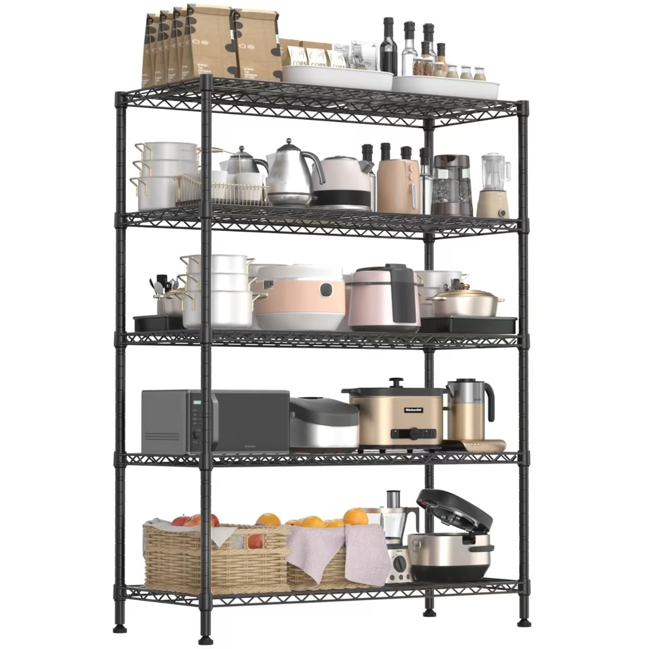 Land Guard 5 Tier Black Storage Racks and Shelving - 48" L x 20" W x 72" H Heavy Steel Material Pantry Shelves - Each Unit Loads 350 Pounds Wire Shelf, Suitable for Warehouses, Closets, Kitchens……