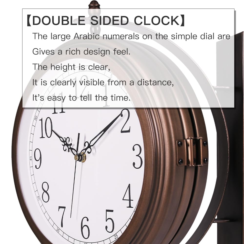 BESTIME 66264A 16-Inch Double Sided Metal Wall Clock with Antique Red Copper.Sturdy Frame,Easy Read,Garden,Home Décor,Indoor,Outdoor,Farmhouse,Yard,Station,Office,Photography Props.
