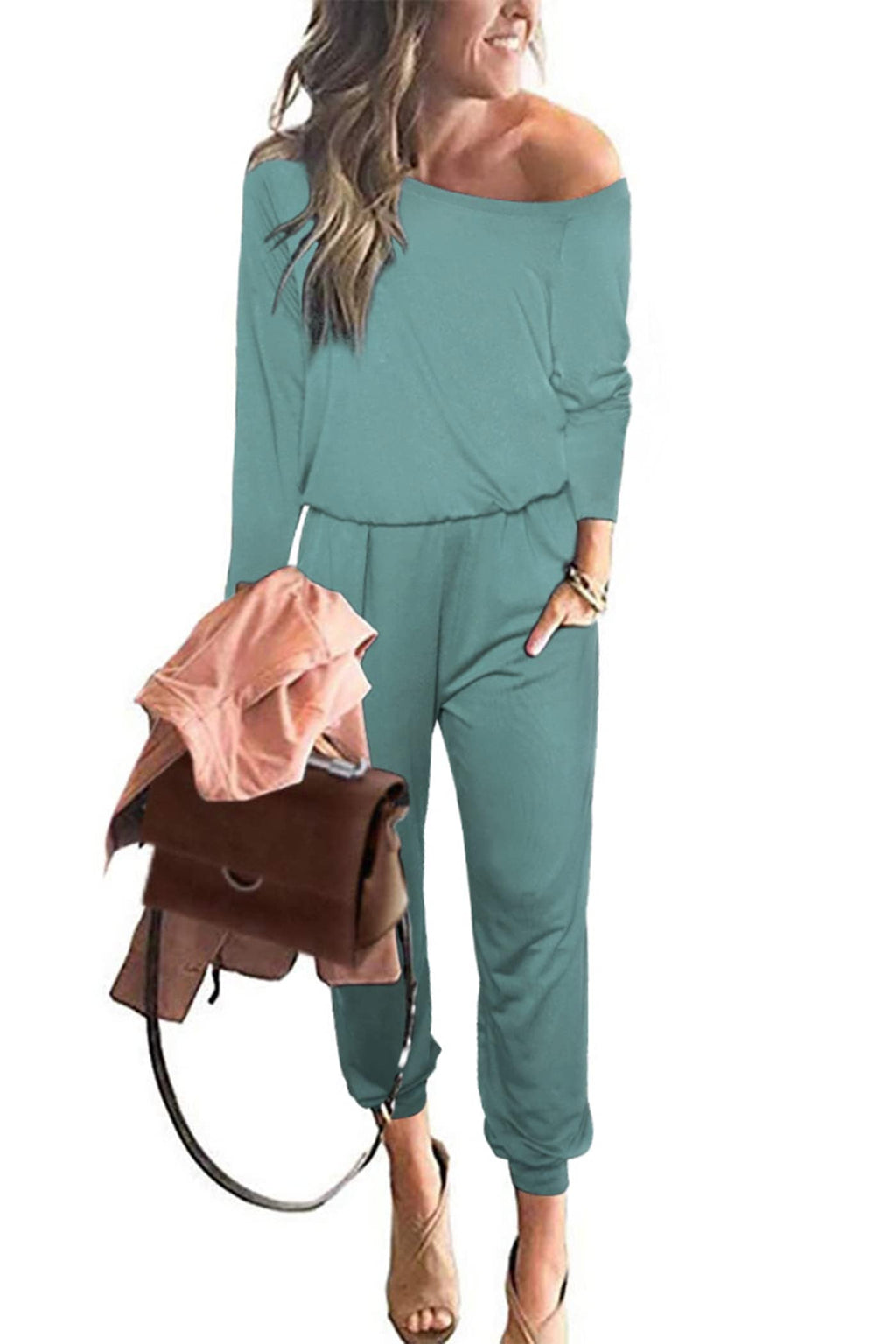 PRETTYGARDEN Jumpsuits for Women Casual 2026 Fall Long Sleeve Off Shoulder Rompers One Piece Travel Outfits Fashion Clothing