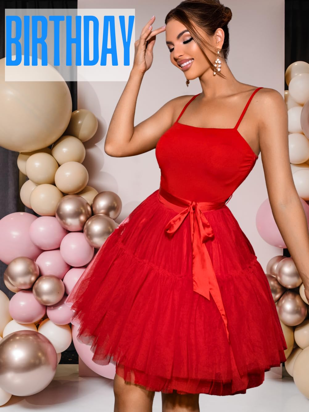 Kaei&Shi Poofy Short Tulle Dress,Spaghetti Strap Semi Formal Dresses for Women,Elegant Birthday Outfit Homecoming Cocktail