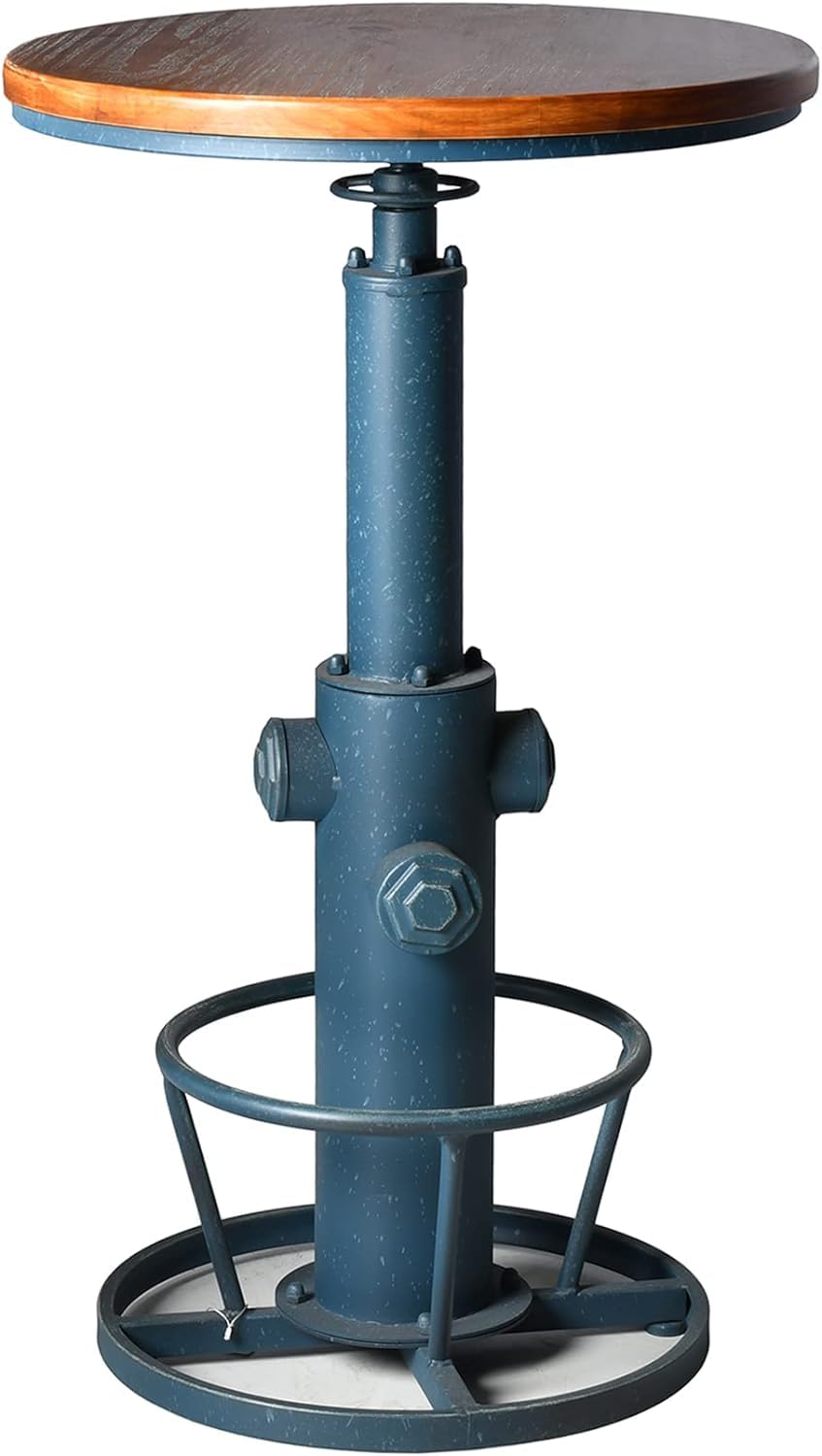 LOKKHAN Industrial Bar Table 38.6"-48.4" Height Adjustable Swivel Round Wood Tabletop 23.7" Dia, Kitchen Dining Office Coffee Bistro Pub Table (Aged Blue)