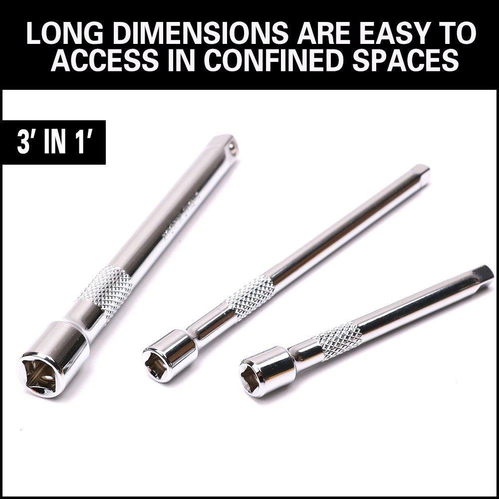 HORUSDY 6-Piece Impact Sockets Adapter Sets, 3-Inch and 6-Inch Hex Shank 1/4" 3/8" 1/2"