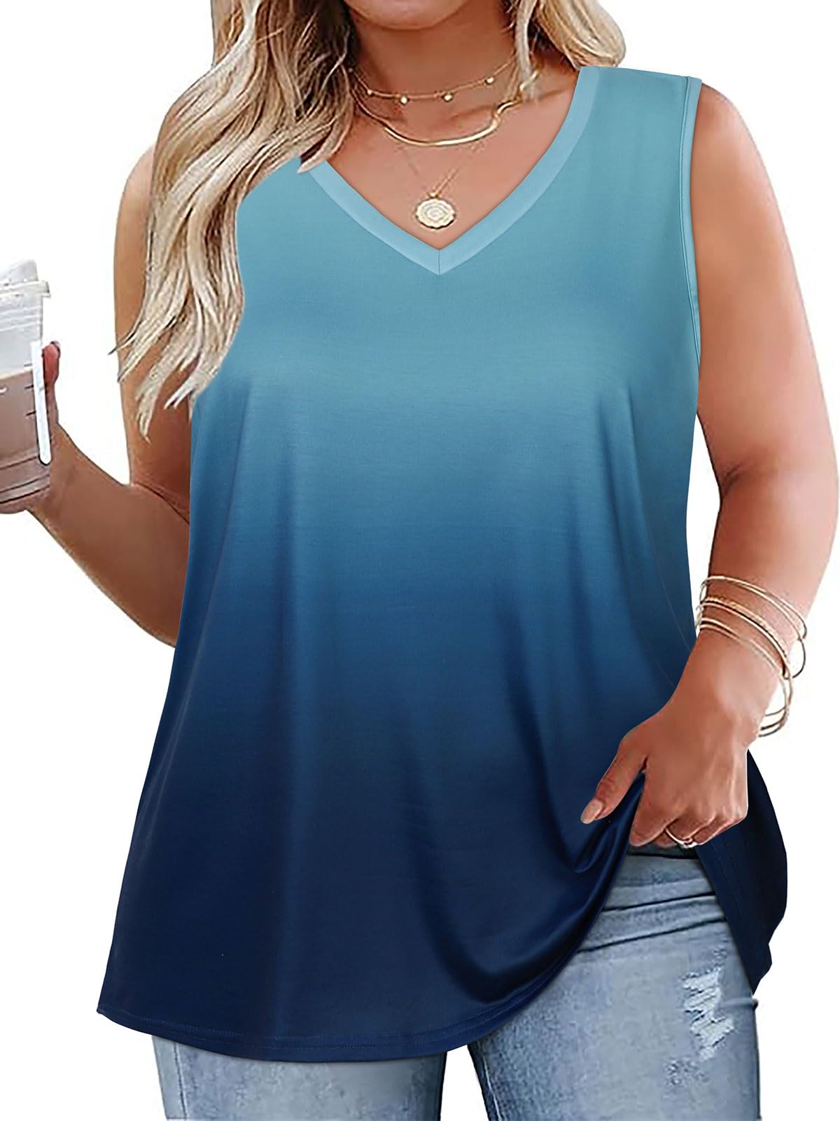 Plus Size Tanks Women Summer Top V Neck Sleeveless Top Loose Fit Tee Workout Shirts 2026