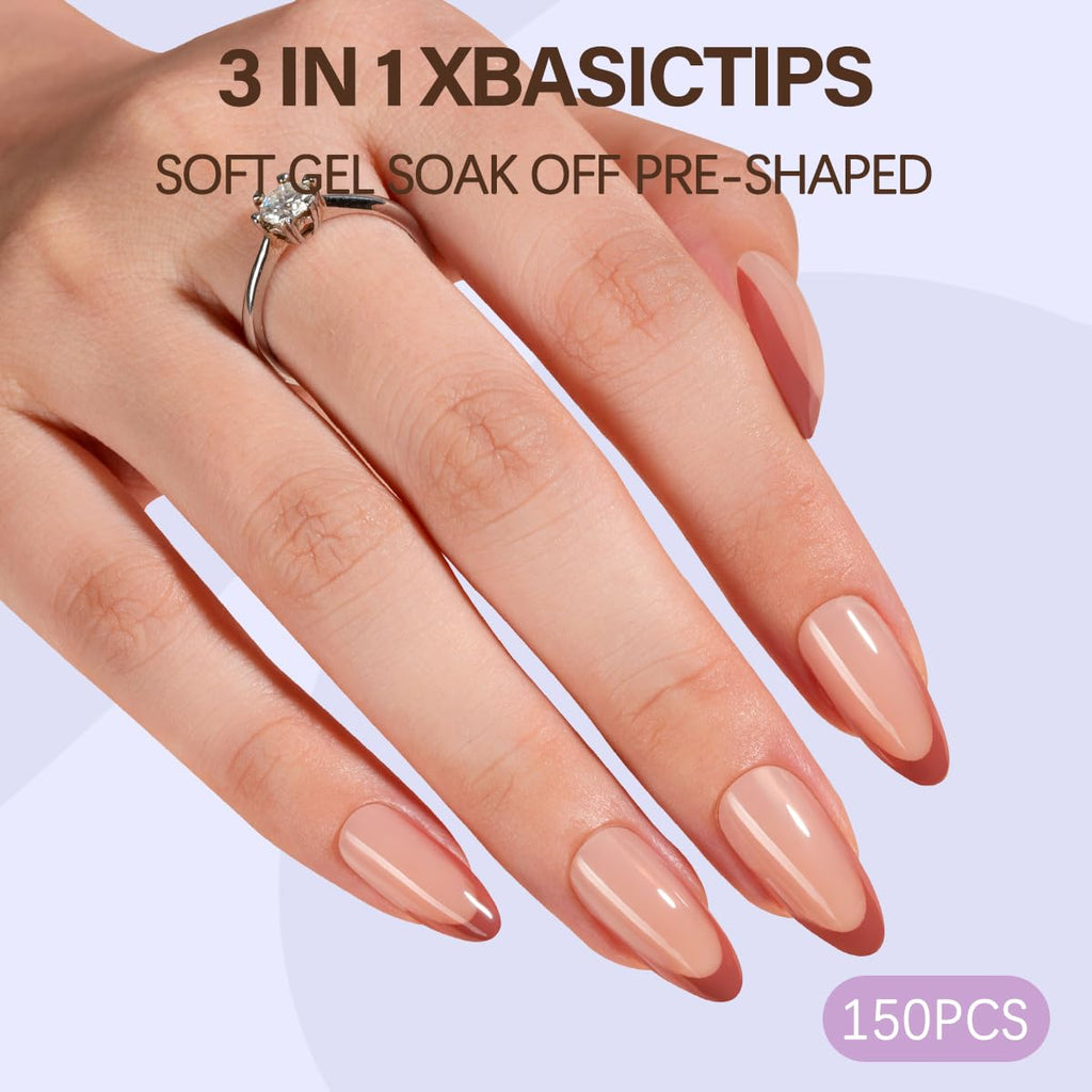 Misssix XBASICTIPS French Tip Press On Nails, 300Pcs French Gel Nail Tips Long Square, Soft Gel Pre-shaped No Need to File 3 in 1 Tips, Fake Nails for Nail Art DIY Extension Designs 15 Sizes