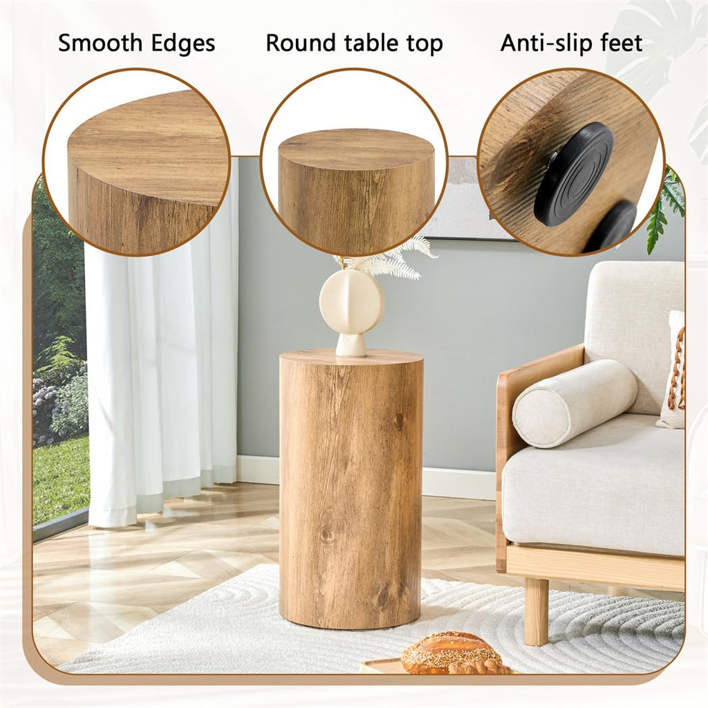 Round Coffee Table, 23.6" Modern Grey Faux Marble Drum Coffee Table, Round Accent Center Table for Living Room Apartment Small Spaces, No Assembly Required
