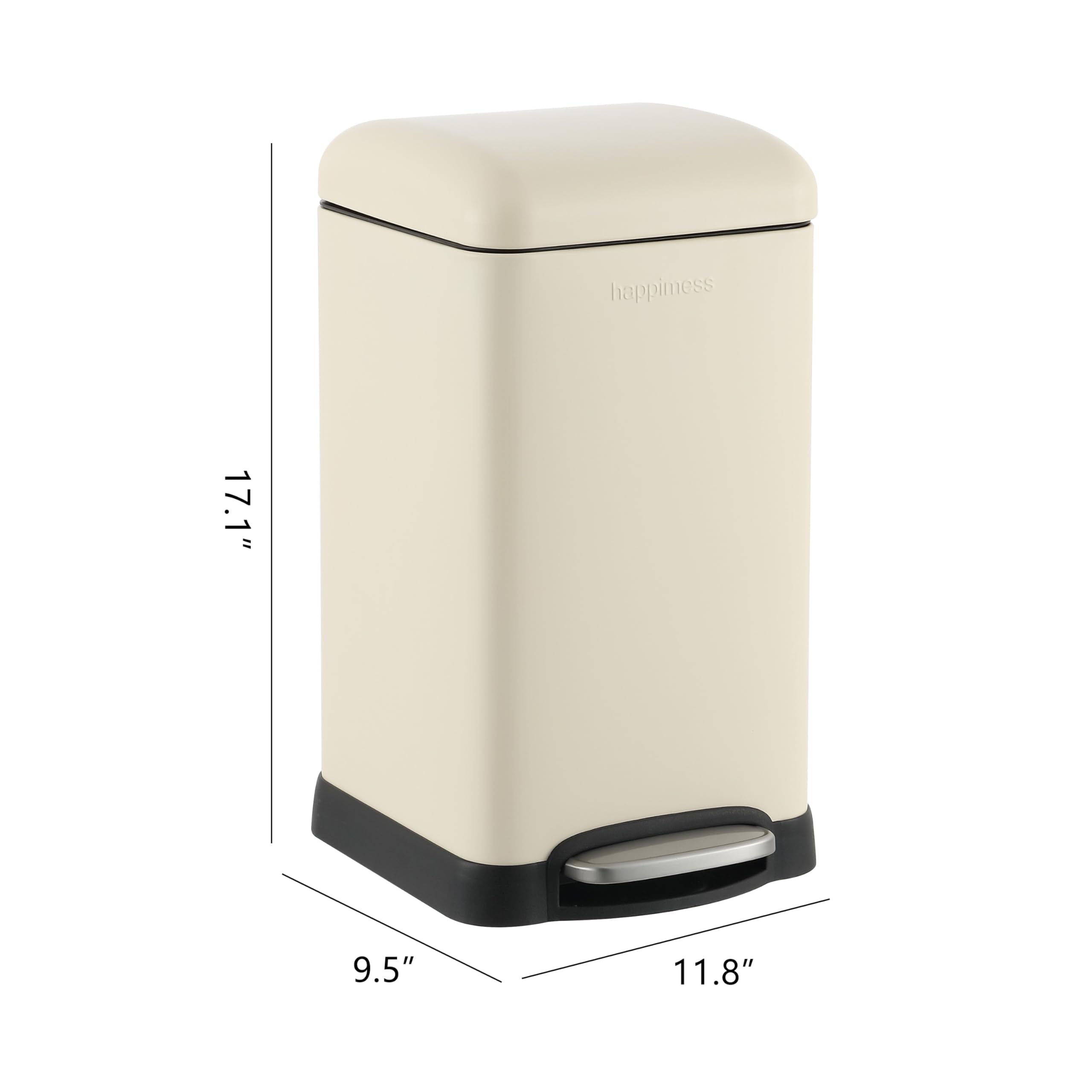 happimess HPM1012B Betty Retro Mini 3.2-Gallon Step-Open Trash Can with Soft-Close Lid, Modern, Minimalistic, Fingerprint Proof for Home, Kitchen, Laundry Room, Office, Bedroom, Bathroom, Black